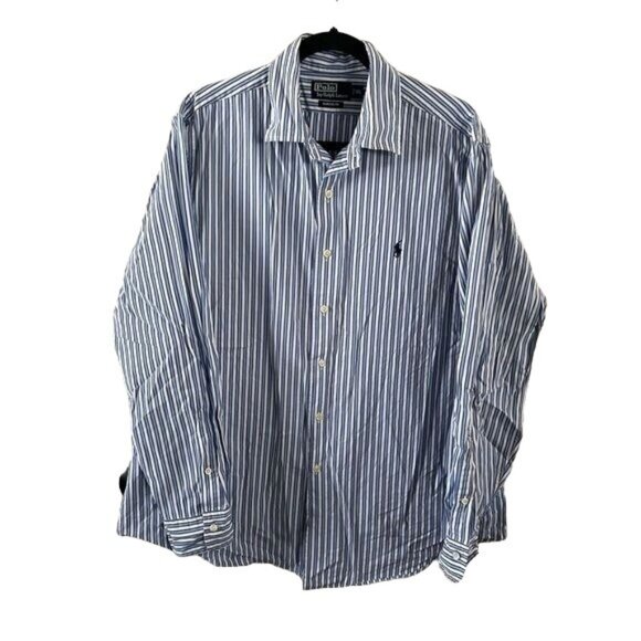 Polo by Ralph Lauren Classic Fit Blue Vertical Stripes Button Down Shirt, Sz XL - Picture 1 of 14